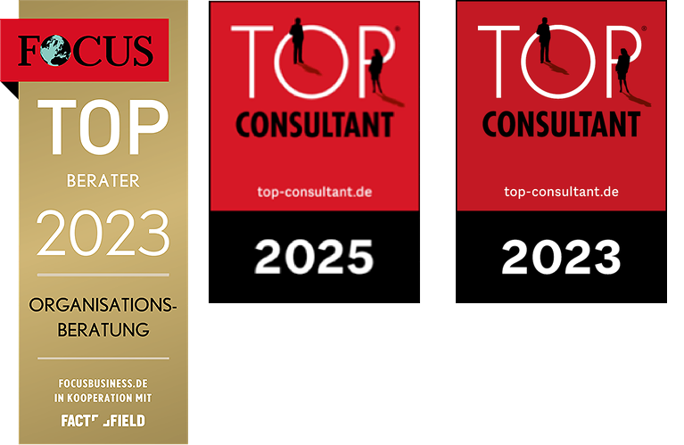 Auszeichnungssiegel Focus Top Berater 2023 und Top Consultant 2025 und 2023