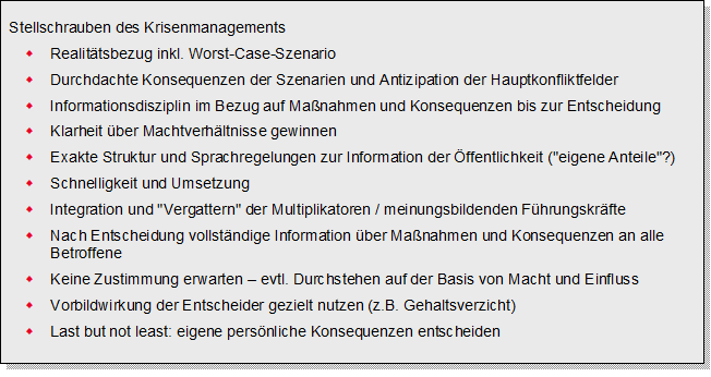 Elf Stellschrauben erfolgreichen Krisenmanagements von Realitätsbezug bis persönliche Konsequenzen