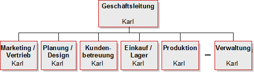 Funktionales Organigramm mit einer Person als Leiter aller Bereiche