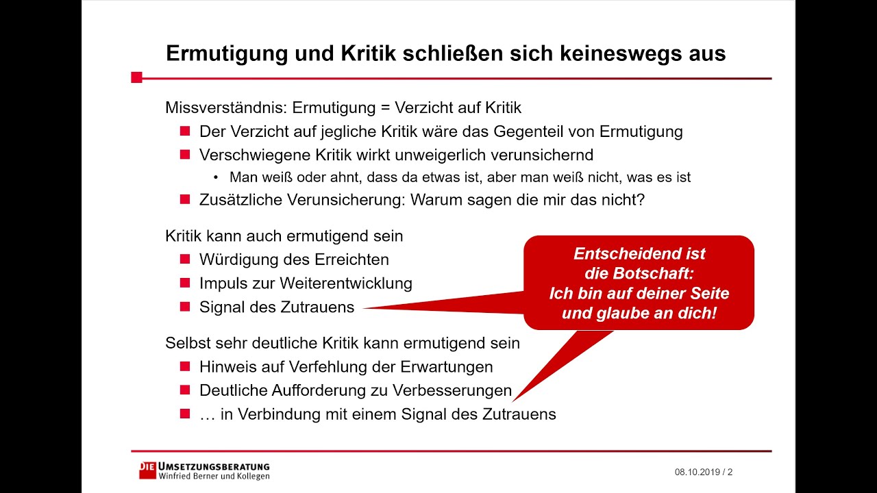 Ermutigende Führung  - Teil 7 Mutige und ermutigende Kritik